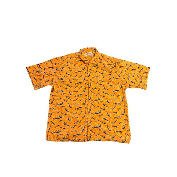 Columbia Mens Tropical Beach Fish Yellow Short Sleeve Button Up Shirt Size XL - Picture 1 of 5